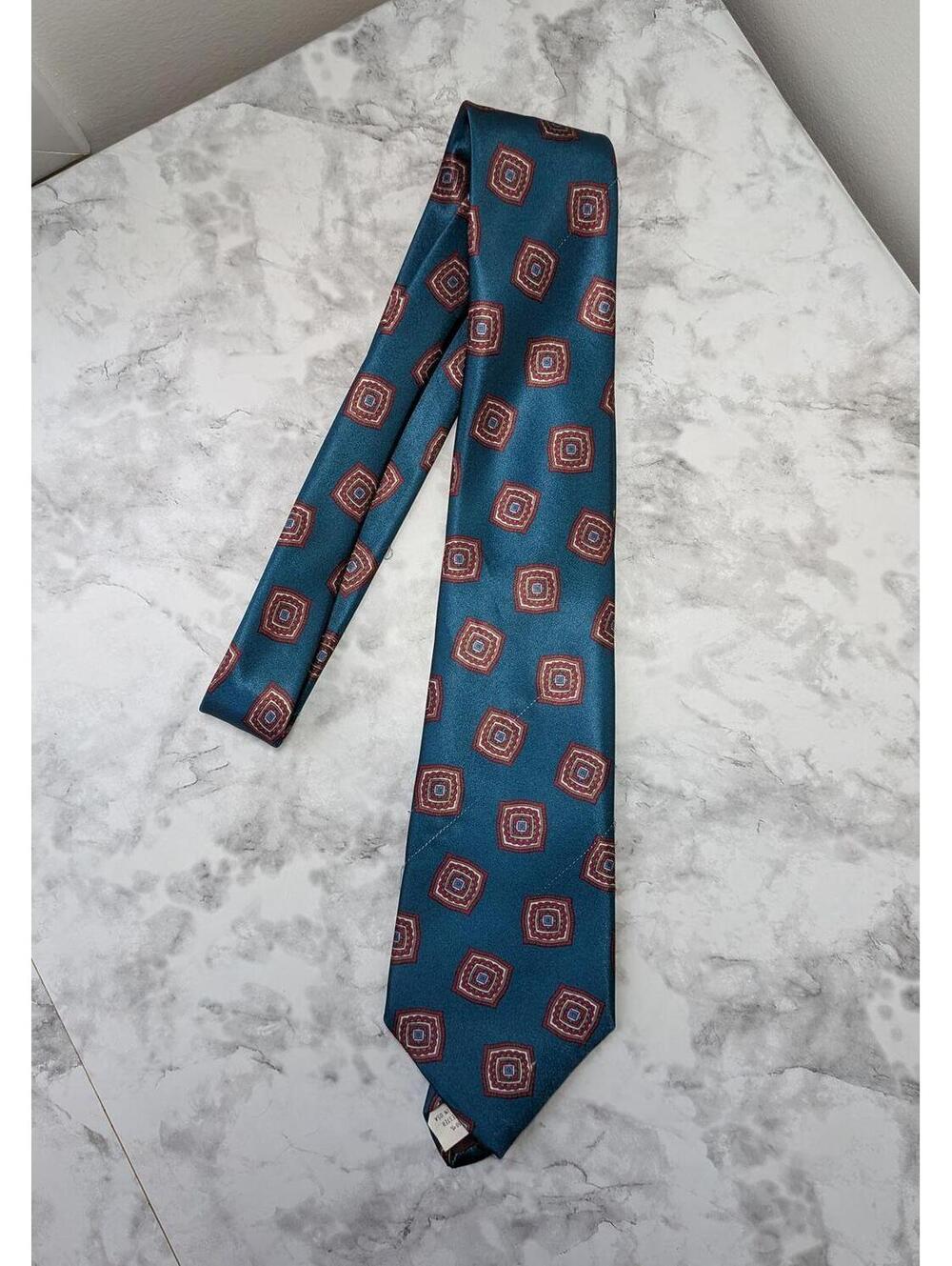 vintage The American Edition Collection silk tie teal red geometric Vtg
